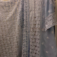 Mul Cotton Semi-Stitched Kurta Dupatta Set with Net Patch & Jaal Work
