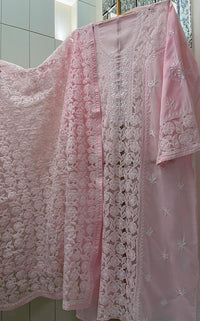 Mul Cotton Semi-Stitched Kurta Dupatta Set with Net Patch & Jaal Work