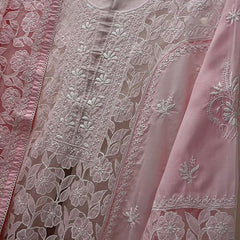 Mul Cotton Semi-Stitched Kurta Dupatta Set with Net Patch & Jaal Work