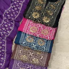 Mul Chanderi Anarkali Kurta Dupatta Set with Elegant Mukaish Work
