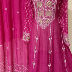 Mul Chanderi Anarkali Kurta Dupatta Set with Elegant Mukaish Work