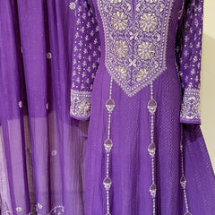 Mul Chanderi Anarkali Kurta Dupatta Set with Elegant Mukaish Work