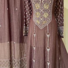 Mul Chanderi Anarkali Kurta Dupatta Set with Elegant Mukaish Work