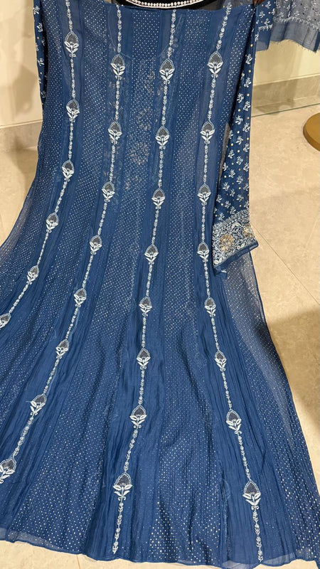 Mul Chanderi Anarkali Kurta Dupatta Set with Elegant Mukaish Work