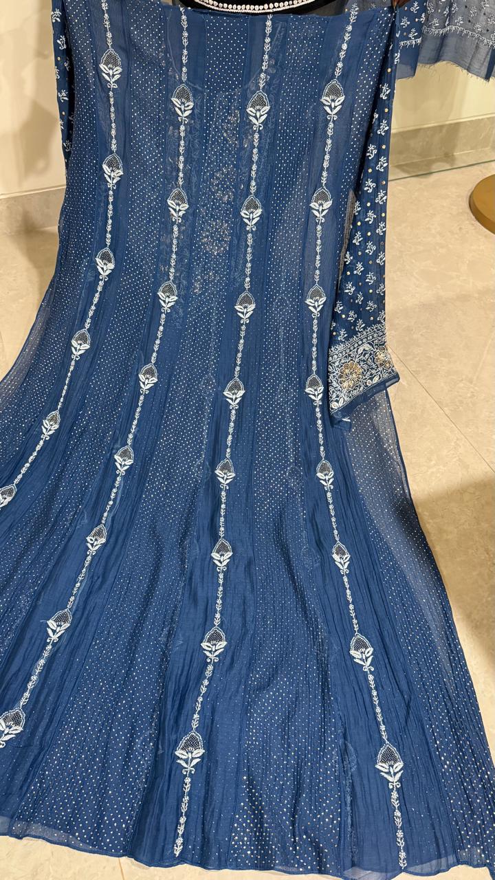 Mul Chanderi Anarkali Kurta Dupatta Set with Elegant Mukaish Work