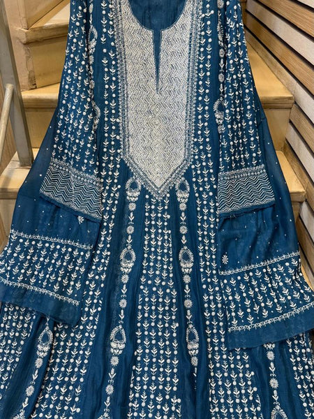 Pure Mul Chanderi Semi-Stitched Kurta Dupatta Set with Pearl & Katdana