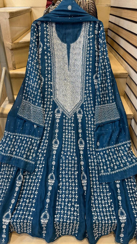 Pure Mul Chanderi Semi-Stitched Kurta Dupatta Set with Pearl & Katdana