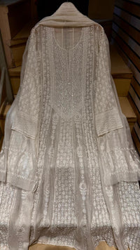 Pure Mul Chanderi Semi-Stitched Kurta Dupatta Set with Pearl & Katdana