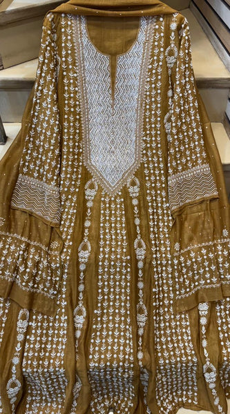 Pure Mul Chanderi Semi-Stitched Kurta Dupatta Set with Pearl & Katdana