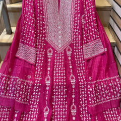 Pure Mul Chanderi Semi-Stitched Kurta Dupatta Set with Pearl & Katdana