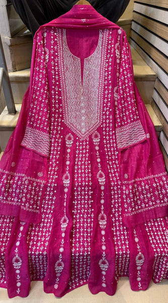 Pure Mul Chanderi Semi-Stitched Kurta Dupatta Set with Pearl & Katdana