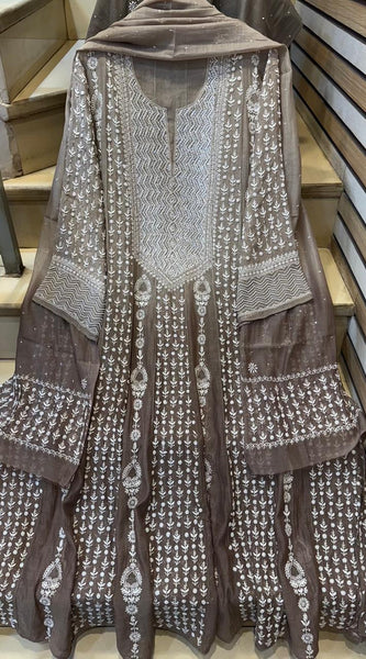 Pure Mul Chanderi Semi-Stitched Kurta Dupatta Set with Pearl & Katdana