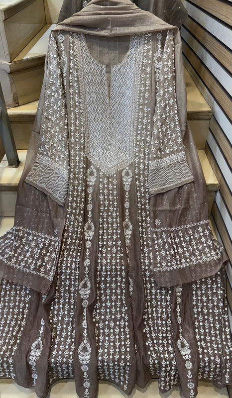 Pure Mul Chanderi Semi-Stitched Kurta Dupatta Set with Pearl & Katdana