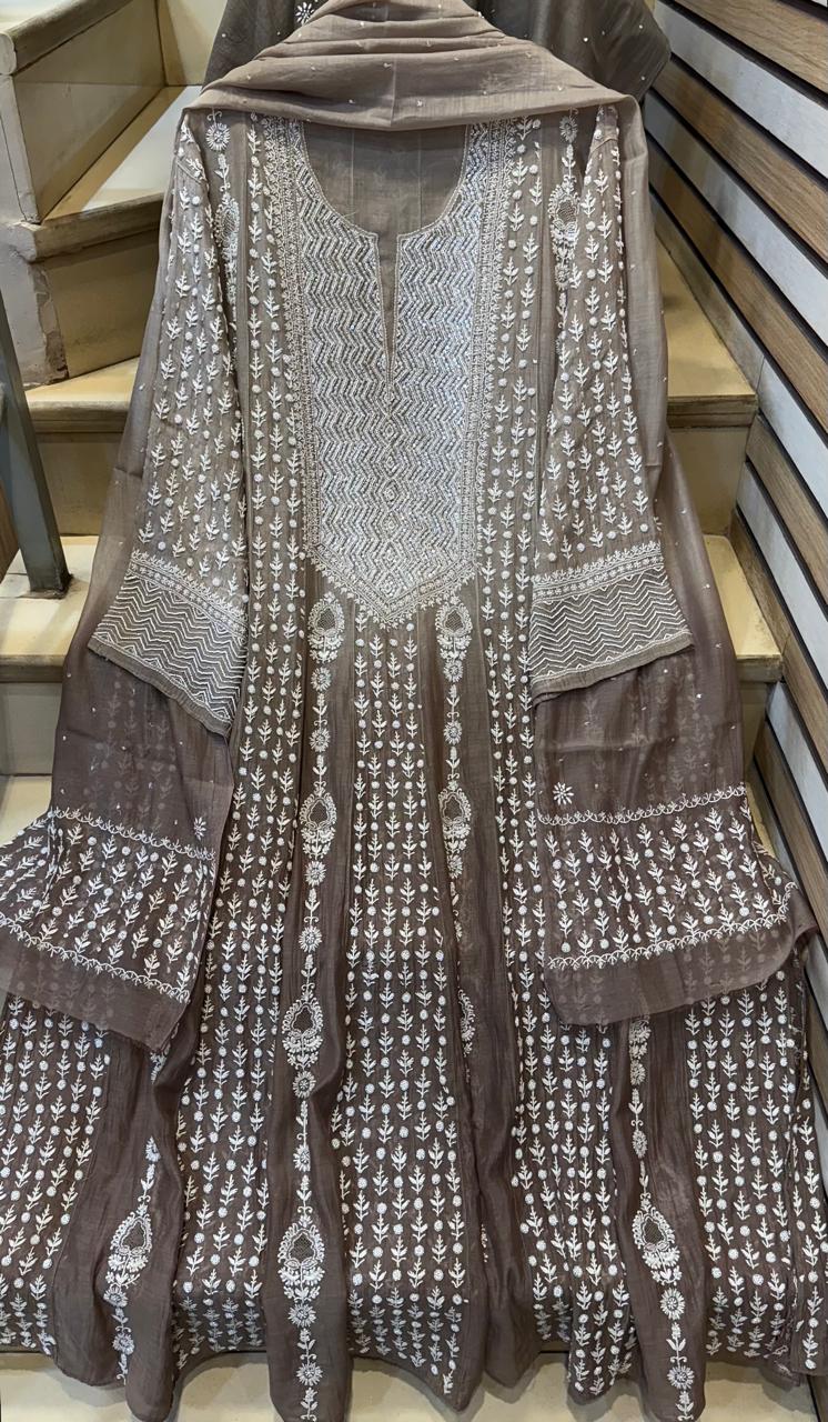 Pure Mul Chanderi Semi-Stitched Kurta Dupatta Set with Pearl & Katdana
