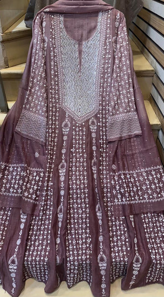 Pure Mul Chanderi Semi-Stitched Kurta Dupatta Set with Pearl & Katdana