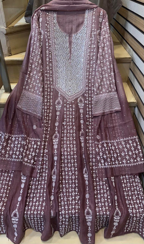 Pure Mul Chanderi Semi-Stitched Kurta Dupatta Set with Pearl & Katdana