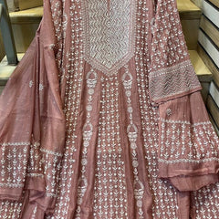 Pure Mul Chanderi Semi-Stitched Kurta Dupatta Set with Pearl & Katdana