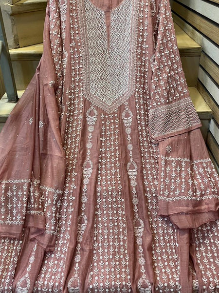 Pure Mul Chanderi Semi-Stitched Kurta Dupatta Set with Pearl & Katdana