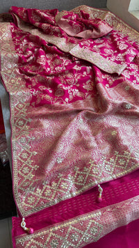 Pure Munga Silk Banarasi Saree with Zardozi, Sequins, Gotapatti & Pearl Embellishments
