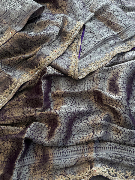 Pure Khaddi Georgette Banarasi Saree with Zardozi, Sequins, Pearls & Premium Stones