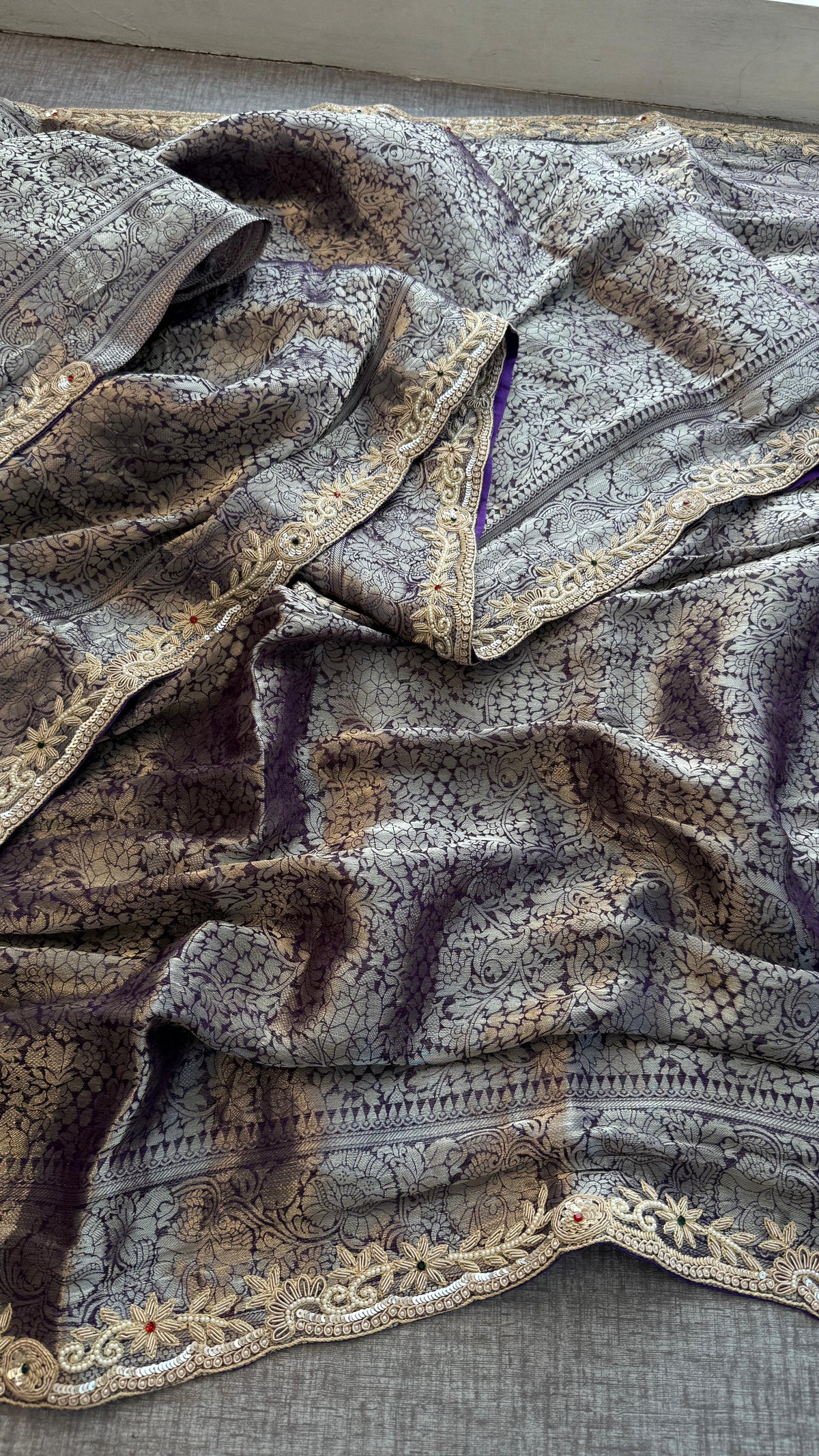 Pure Khaddi Georgette Banarasi Saree with Zardozi, Sequins, Pearls & Premium Stones