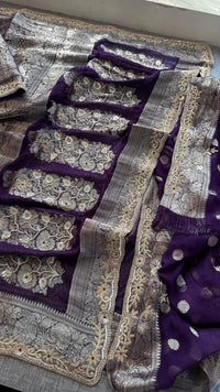 Pure Khaddi Georgette Banarasi Saree with Zardozi, Sequins, Pearls & Premium Stones