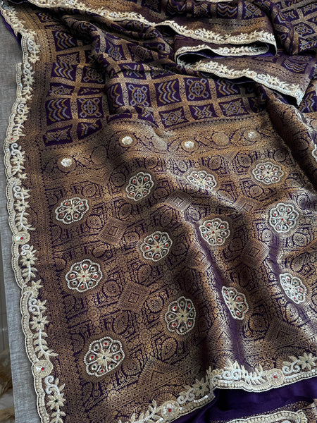 Pure Munga Silk Banarasi Saree with Zardozi, Sequins, Pearls & Premium Stones
