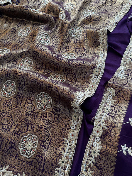 Pure Munga Silk Banarasi Saree with Zardozi, Sequins, Pearls & Premium Stones