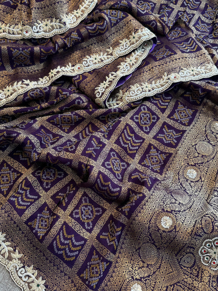 Pure Munga Silk Banarasi Saree with Zardozi, Sequins, Pearls & Premium Stones