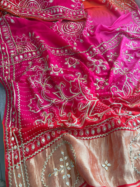 Pure Munga Silk Saree with Handcrafted Sikhiya & Gotapatti Work