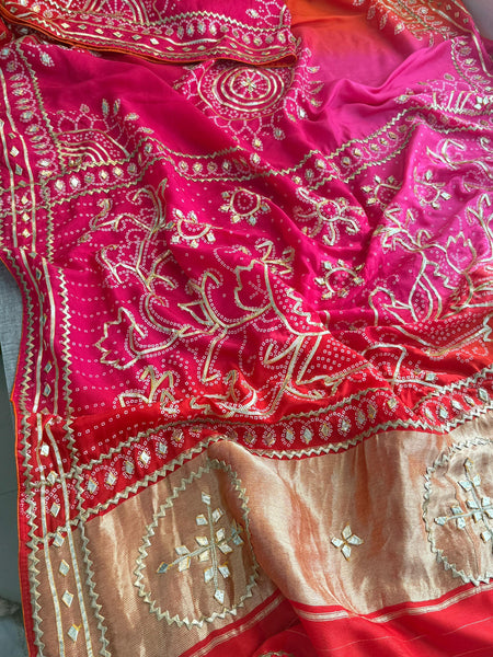 Pure Munga Silk Saree with Handcrafted Sikhiya & Gotapatti Work