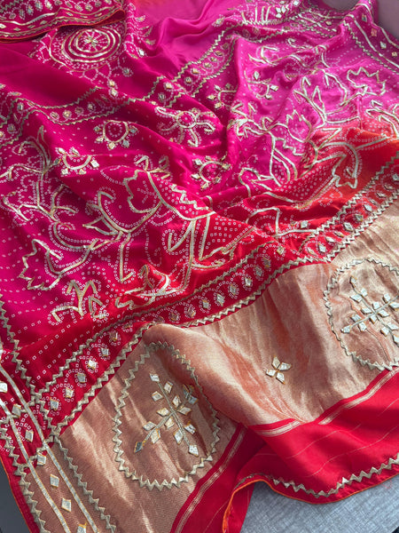 Pure Munga Silk Saree with Handcrafted Sikhiya & Gotapatti Work