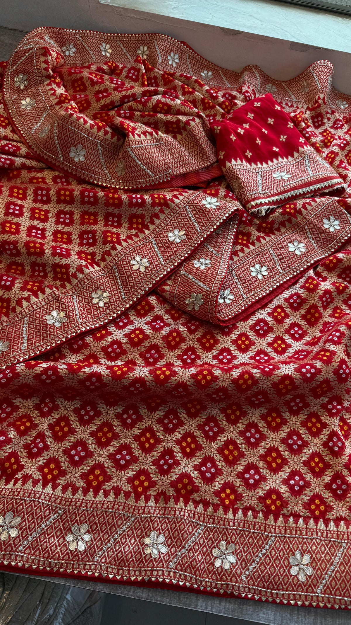 Pure Khaddi Georgette Banarasi Saree with Zardozi, Gotapatti & Pearl Embellishments