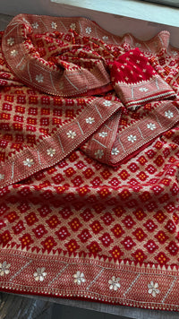 Pure Khaddi Georgette Banarasi Saree with Zardozi, Gotapatti & Pearl Embellishments