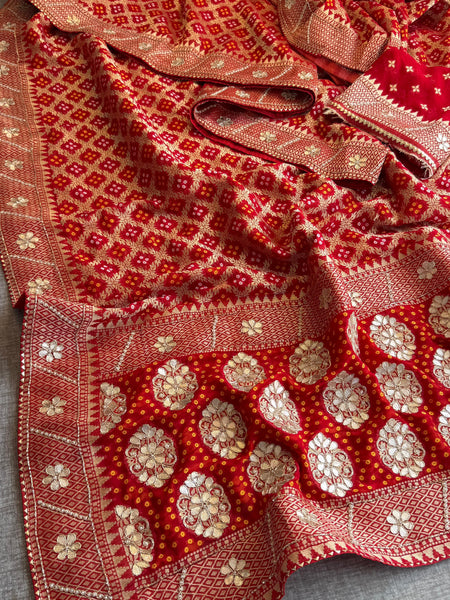 Pure Khaddi Georgette Banarasi Saree with Zardozi, Gotapatti & Pearl Embellishments