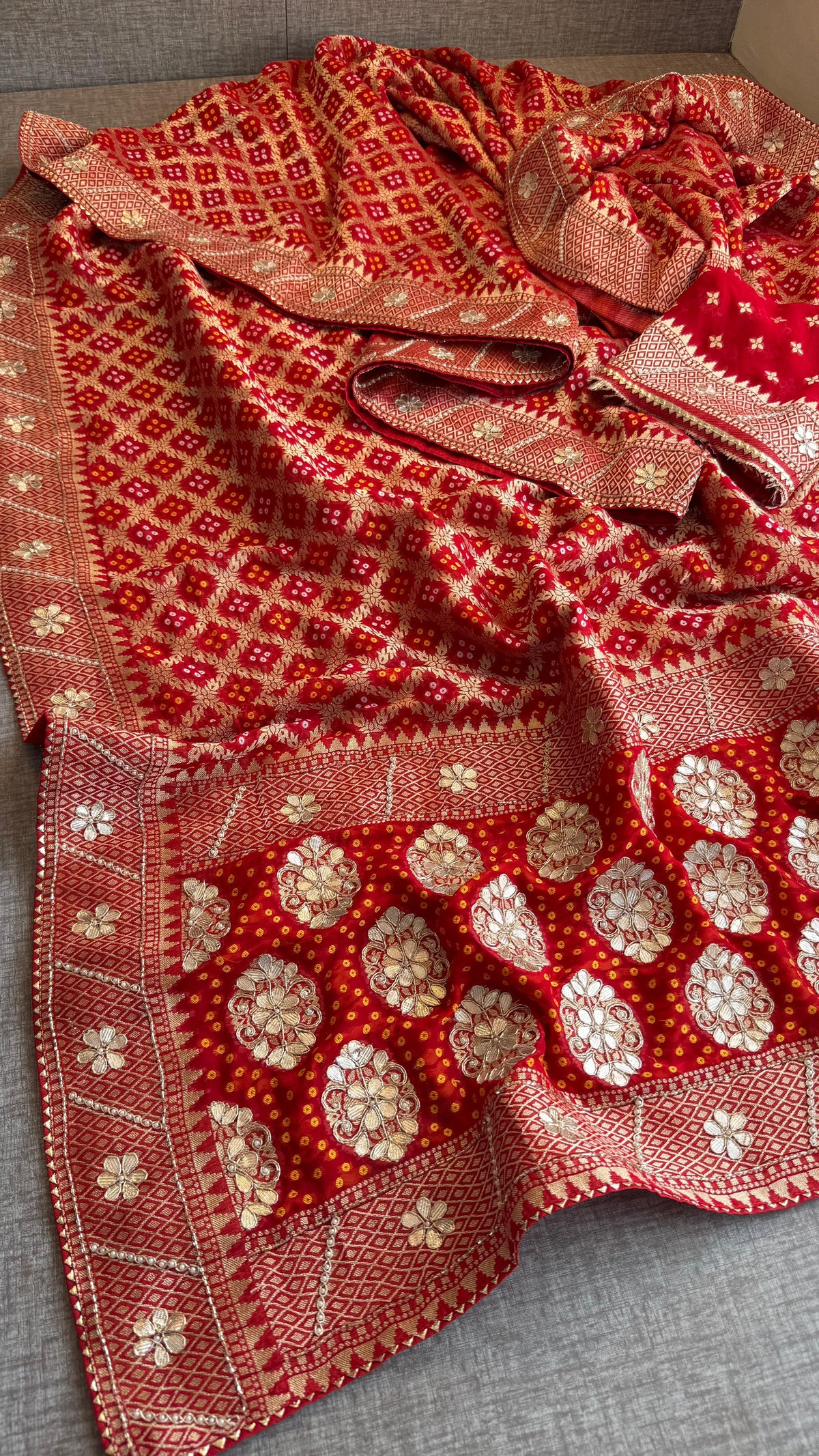 Pure Khaddi Georgette Banarasi Saree with Zardozi, Gotapatti & Pearl Embellishments