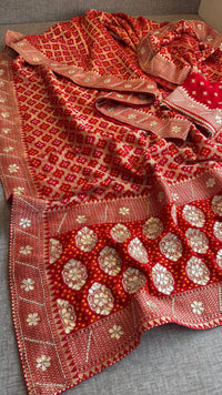 Pure Khaddi Georgette Banarasi Saree with Zardozi, Gotapatti & Pearl Embellishments