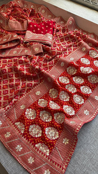 Pure Khaddi Georgette Banarasi Saree with Zardozi, Gotapatti & Pearl Embellishments