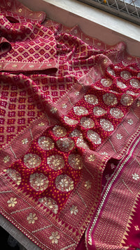 Pure Khaddi Georgette Banarasi Saree with Zardozi, Gotapatti & Pearl Embellishments