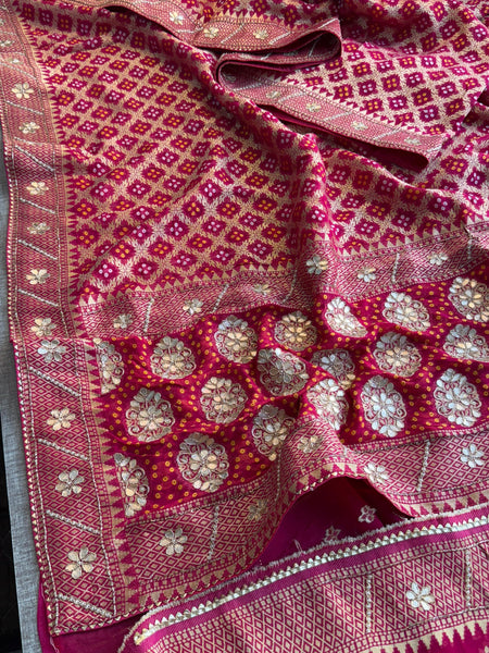 Pure Khaddi Georgette Banarasi Saree with Zardozi, Gotapatti & Pearl Embellishments