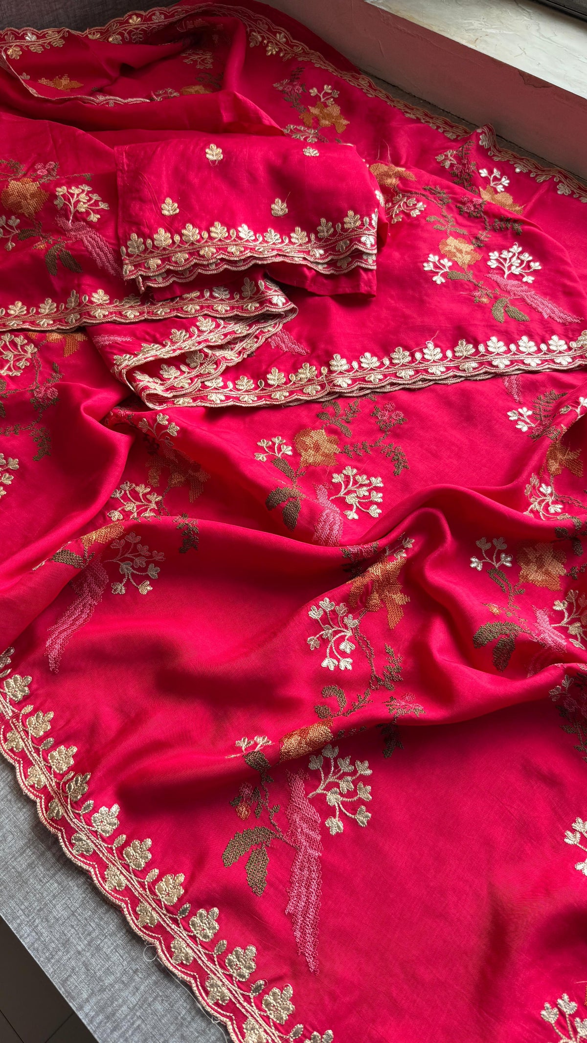 Pure Munga Silk Saree with Multi-Thread and Zari Embroidery
