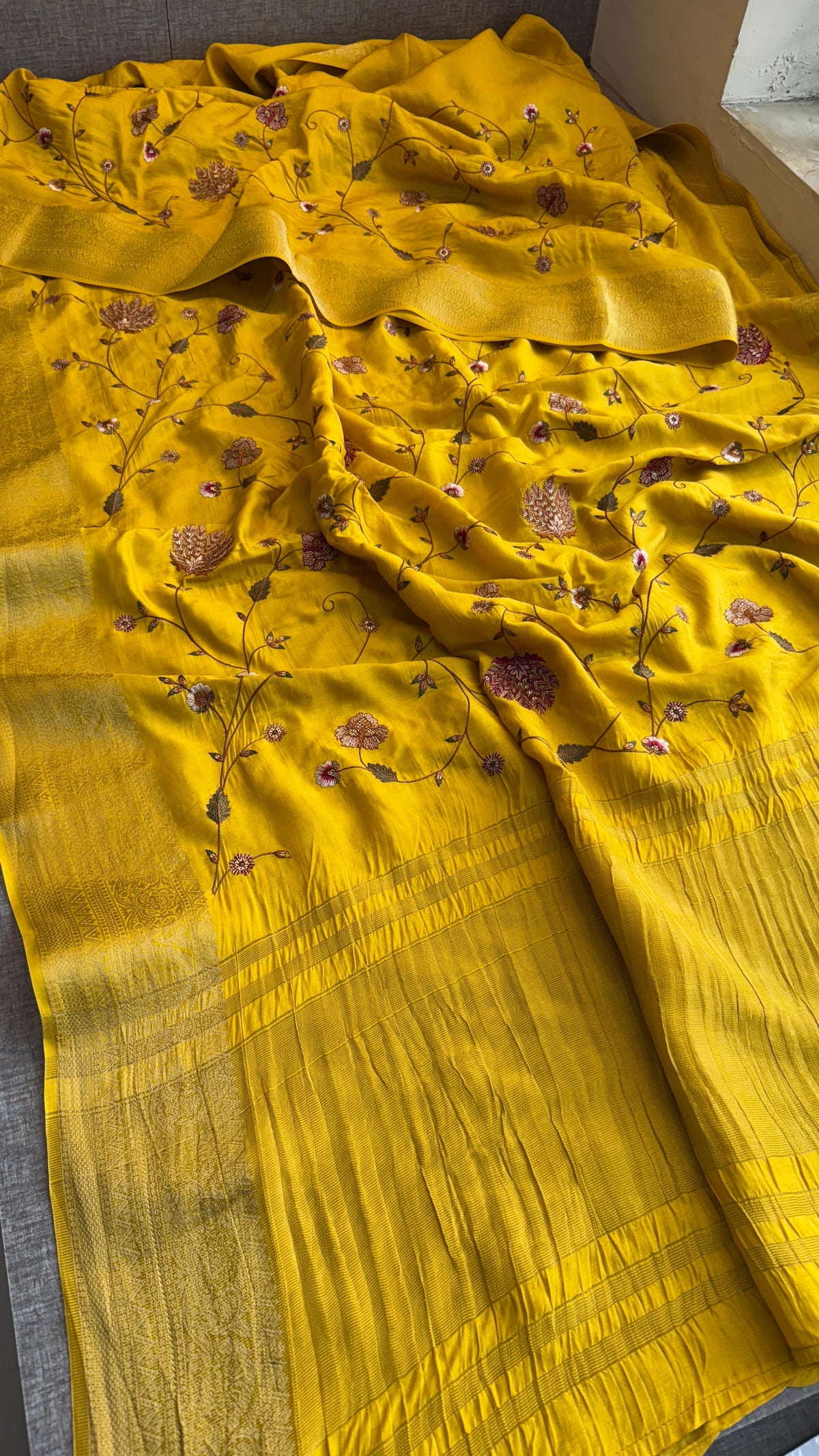 Pure Munga Silk Saree with Multi-Thread and Zari Embroidery
