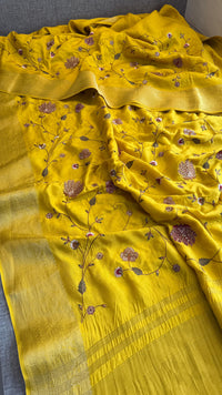 Pure Munga Silk Saree with Multi-Thread and Zari Embroidery