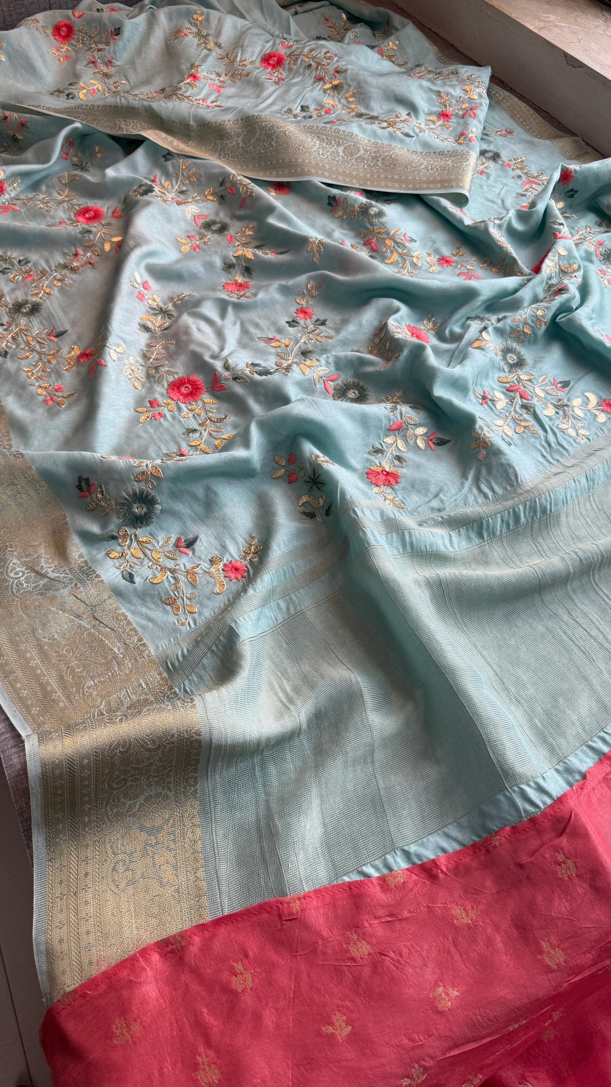 Pure Munga Silk Saree with Multi-Thread and Zari Embroidery
