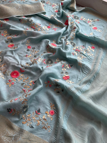 Pure Munga Silk Saree with Multi-Thread and Zari Embroidery