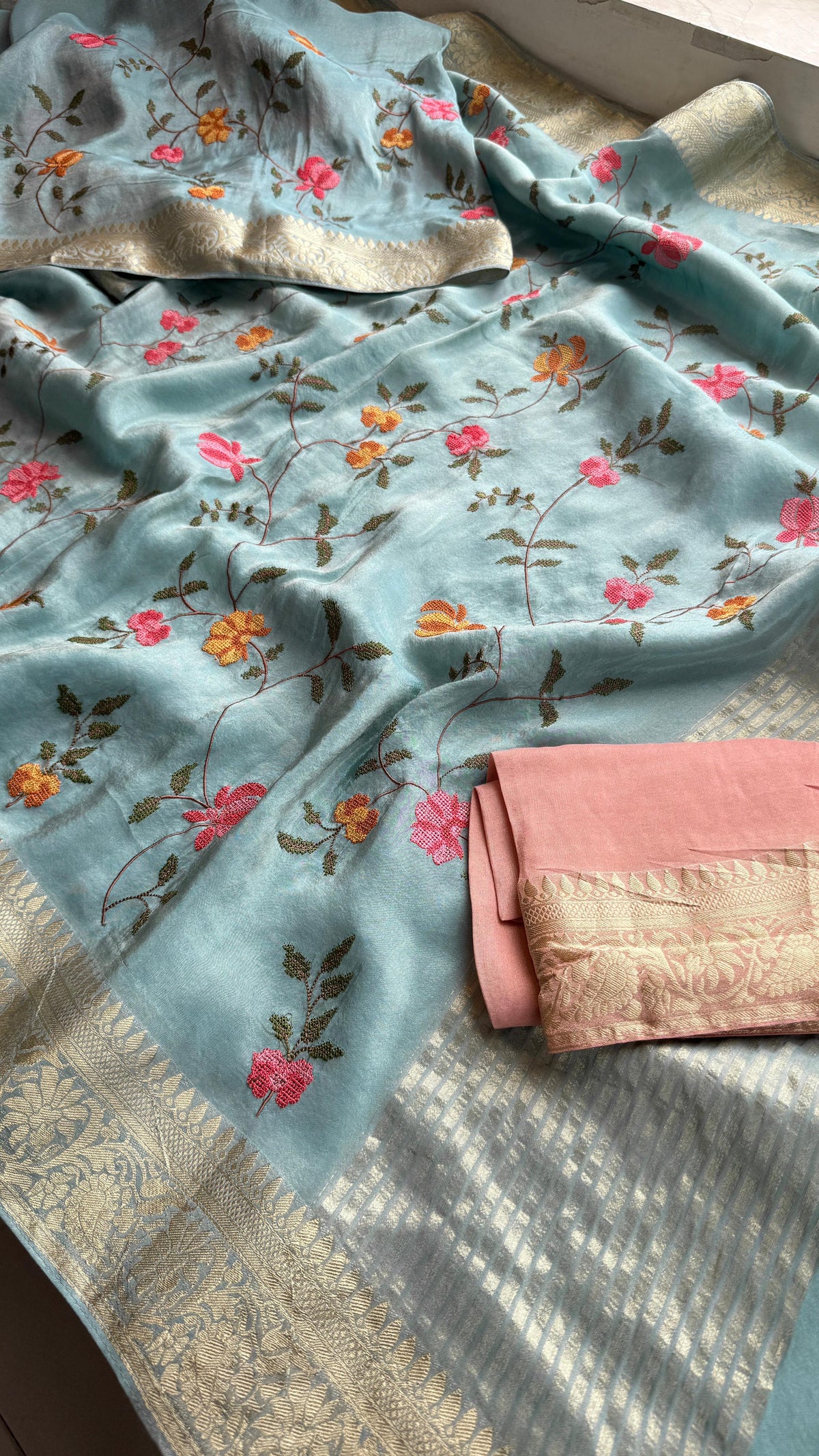 Pure Munga Silk Saree with Multi-Thread and Zari Embroidery
