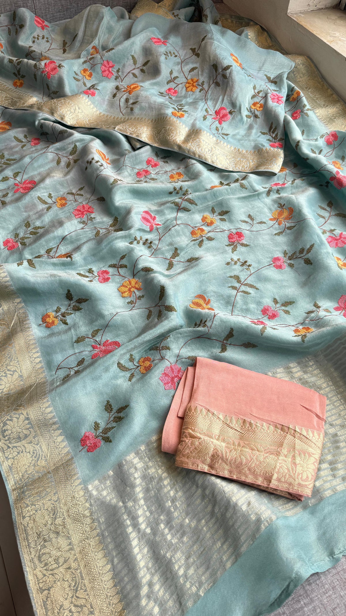 Pure Munga Silk Saree with Multi-Thread and Zari Embroidery