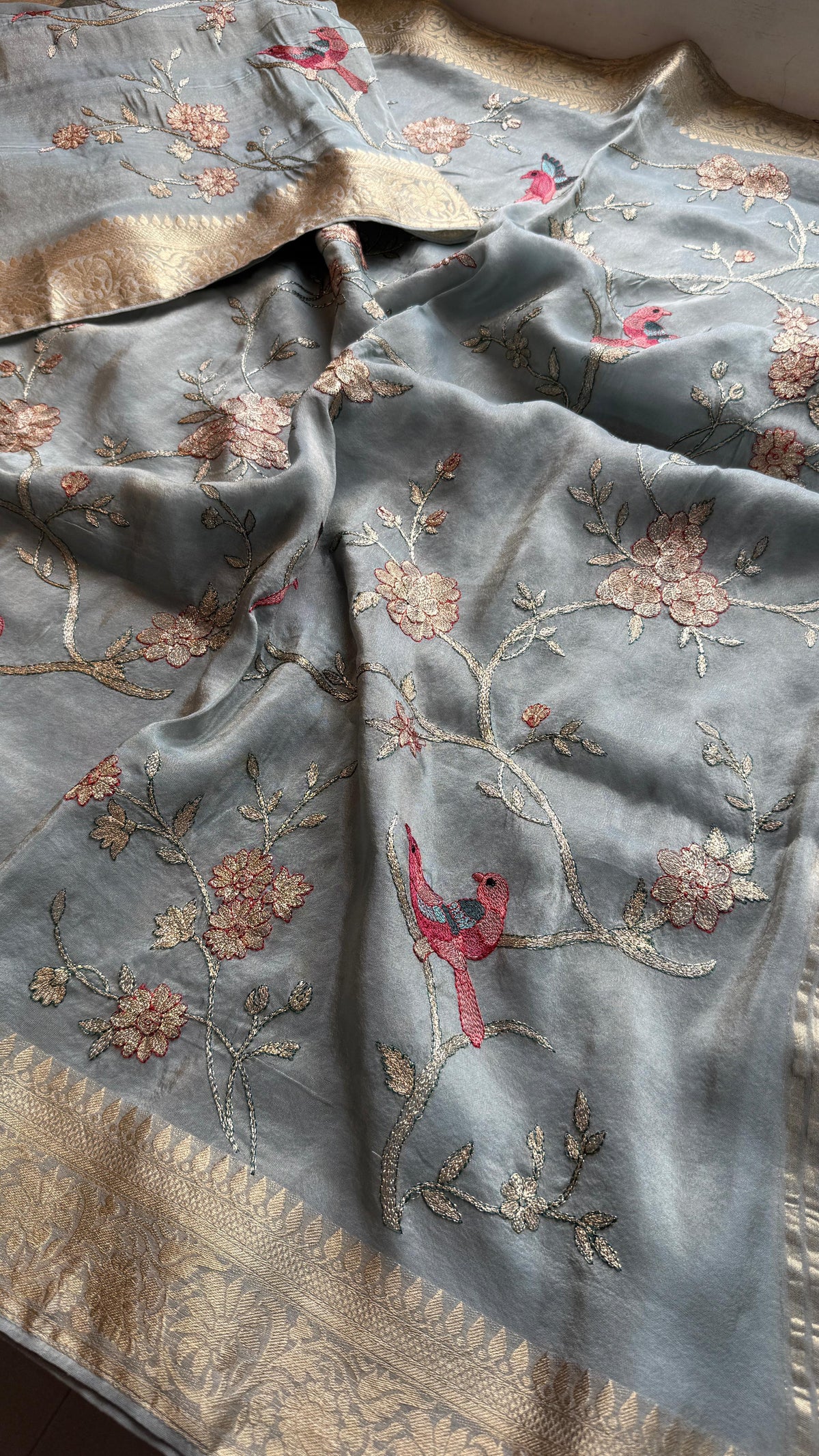 Pure Munga Silk Saree with Multi-Thread and Zari Embroidery