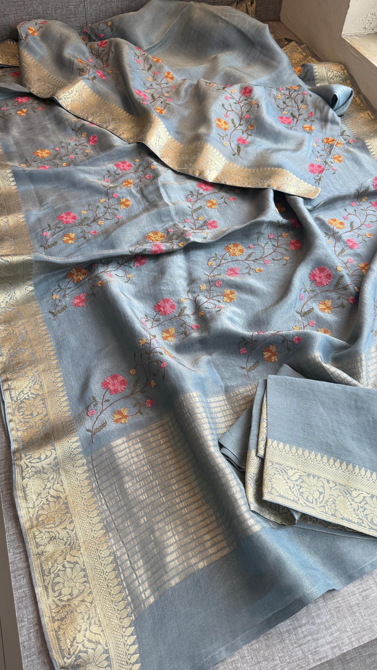 Pure Munga Silk Saree with Multi-Thread and Zari Embroidery