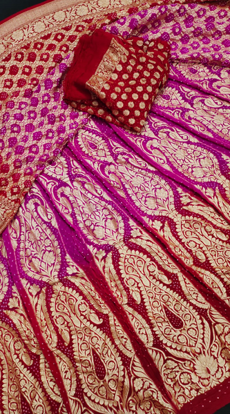 12 Kali Pure Georgette Banarasi Bandhani Lehenga with Zari Blouse & Dupatta